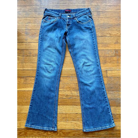 BCBG MAXAZRIA Distressed Flared Button-Fly Jeans sz 8 - Picture 1 of 15